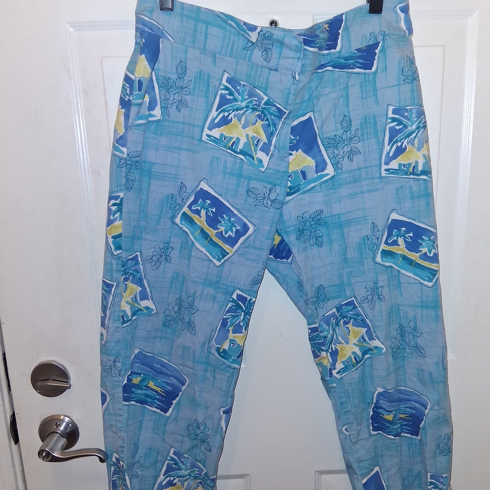 Willi Smith Blue Tropical Print Capris